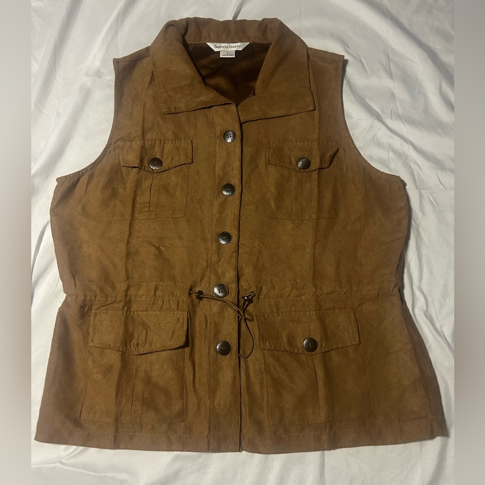 Women’s Draper’s & Damon’s Brown Micro Suede Vest  Sz Large Pockets